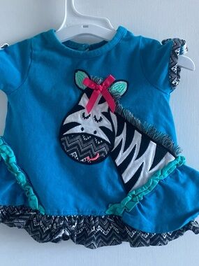 Rare Editions Teal Top with Zebra Applique and Pink Bow